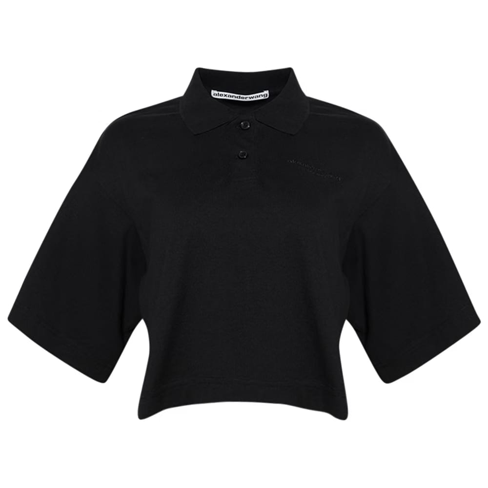 Alexander Wang Shorts-Sleeve Cropped Polo T-Shirt Black