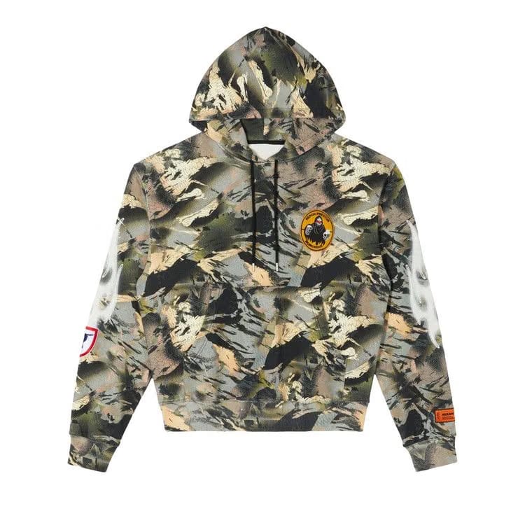 Heron Preston Hoodie Camo Flaming Sleeve Camou Green