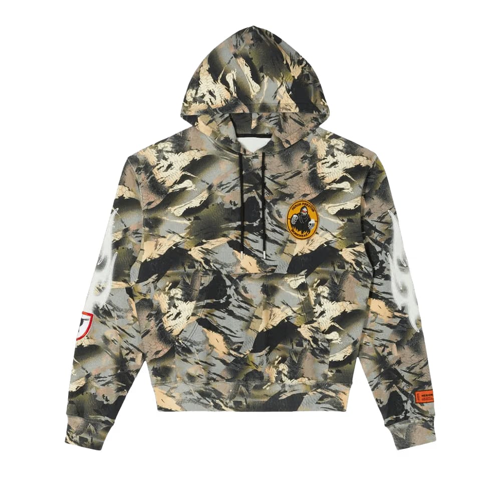 Heron Preston Hoodie Camo Flaming Sleeve Camou Green