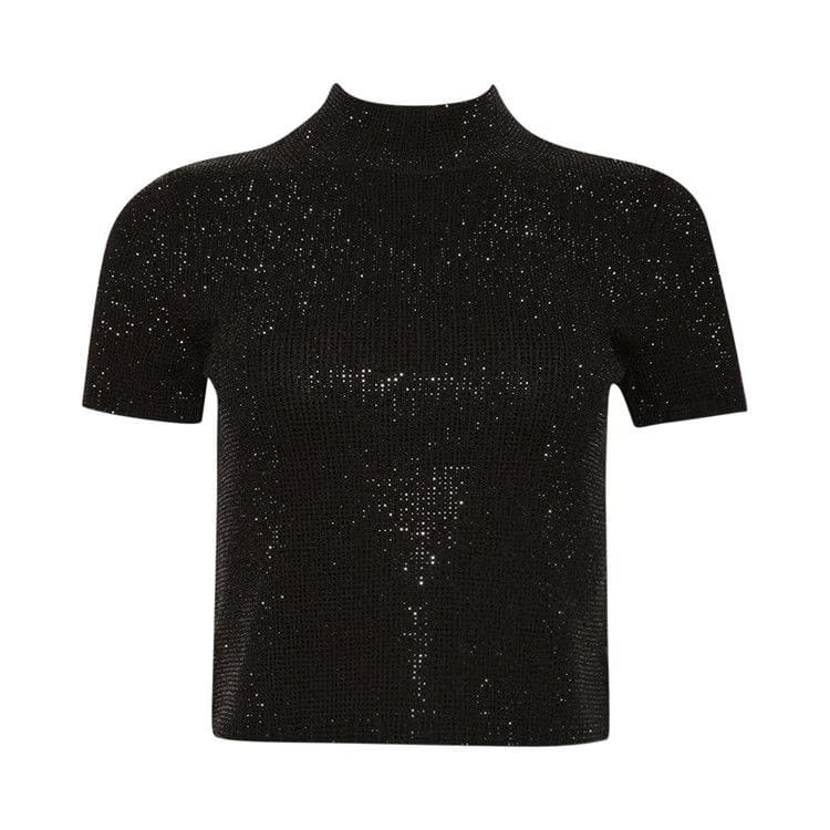Alexander Wang Mock Neck T-Shirt W/ Allover Hotfix Crystal Black