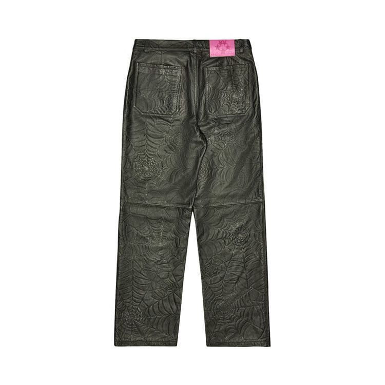 Sp5der Debossed Web Leather Pant Black