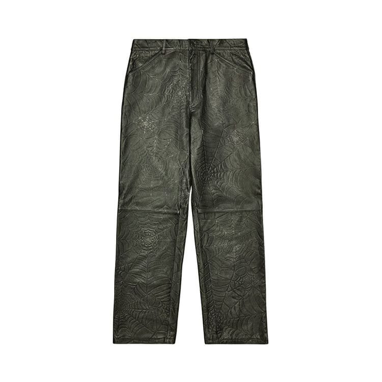 Sp5der Debossed Web Leather Pant Black