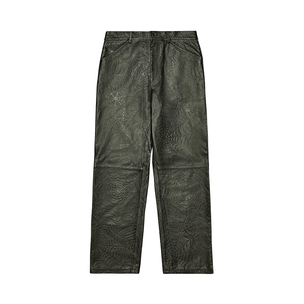Sp5der Debossed Web Leather Pant Black