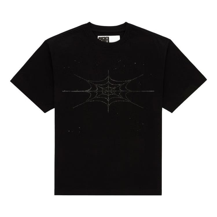Sp5der Rhinestone Silk T-Shirt Black