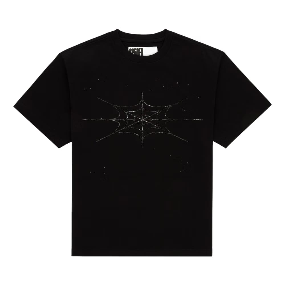Sp5der Rhinestone Silk T-Shirt Black