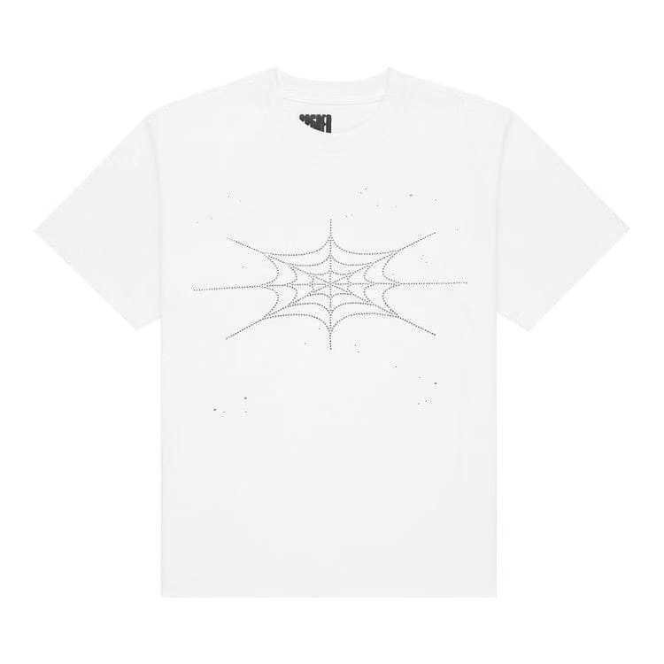 Sp5der Rhinestone Silk T-Shirt White