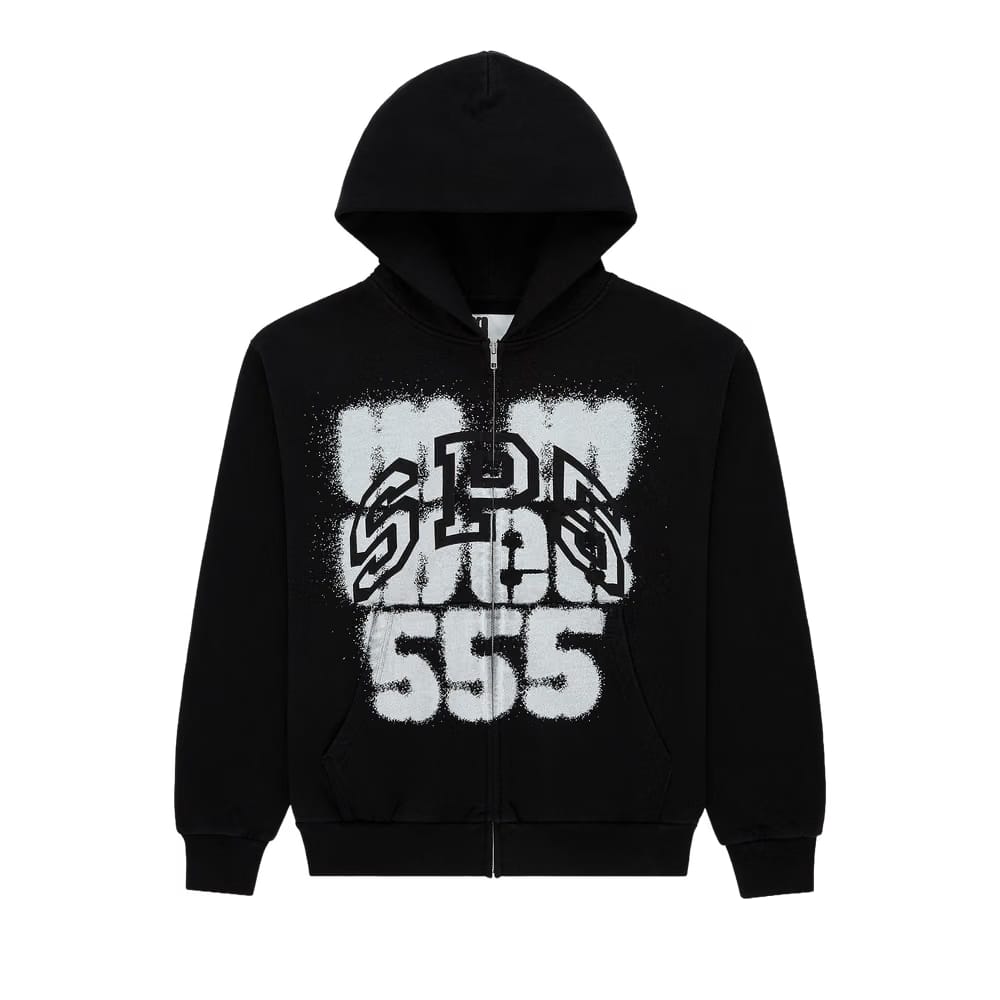 Sp5der Sp555 Zip Hoodie Black