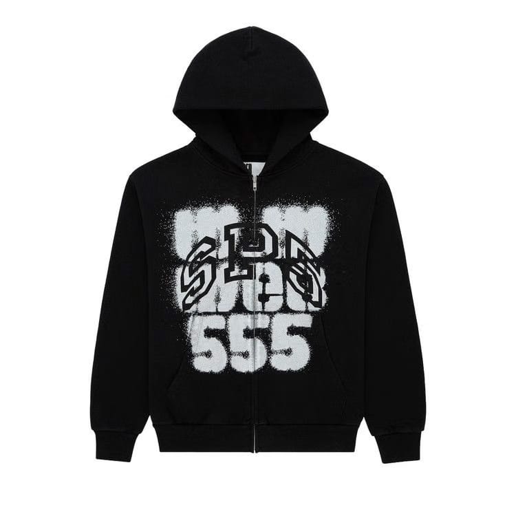 Sp5der Sp555 Zip Hoodie Black