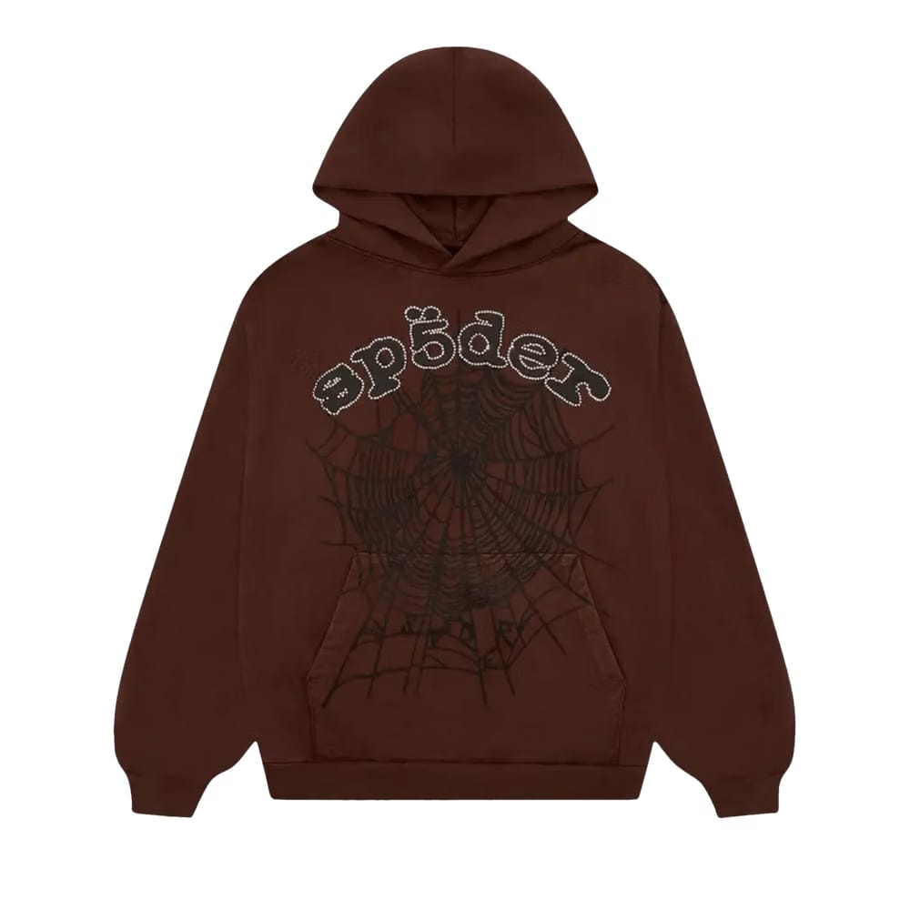 Sp5der x Travis Scott ComplexCon Exclusive Rhinestone Web Hoodie Brown