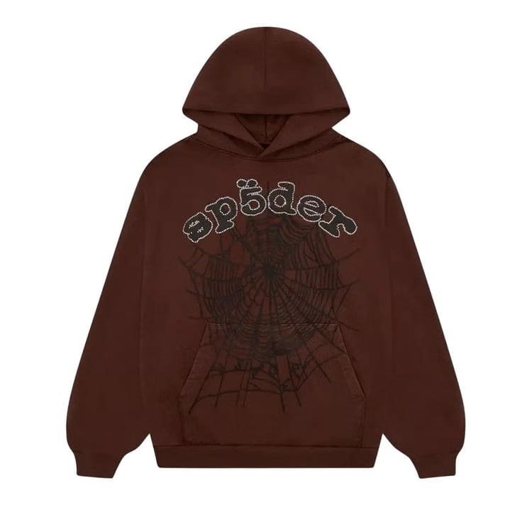 Sp5der x Travis Scott ComplexCon Exclusive Rhinestone Web Hoodie Brown