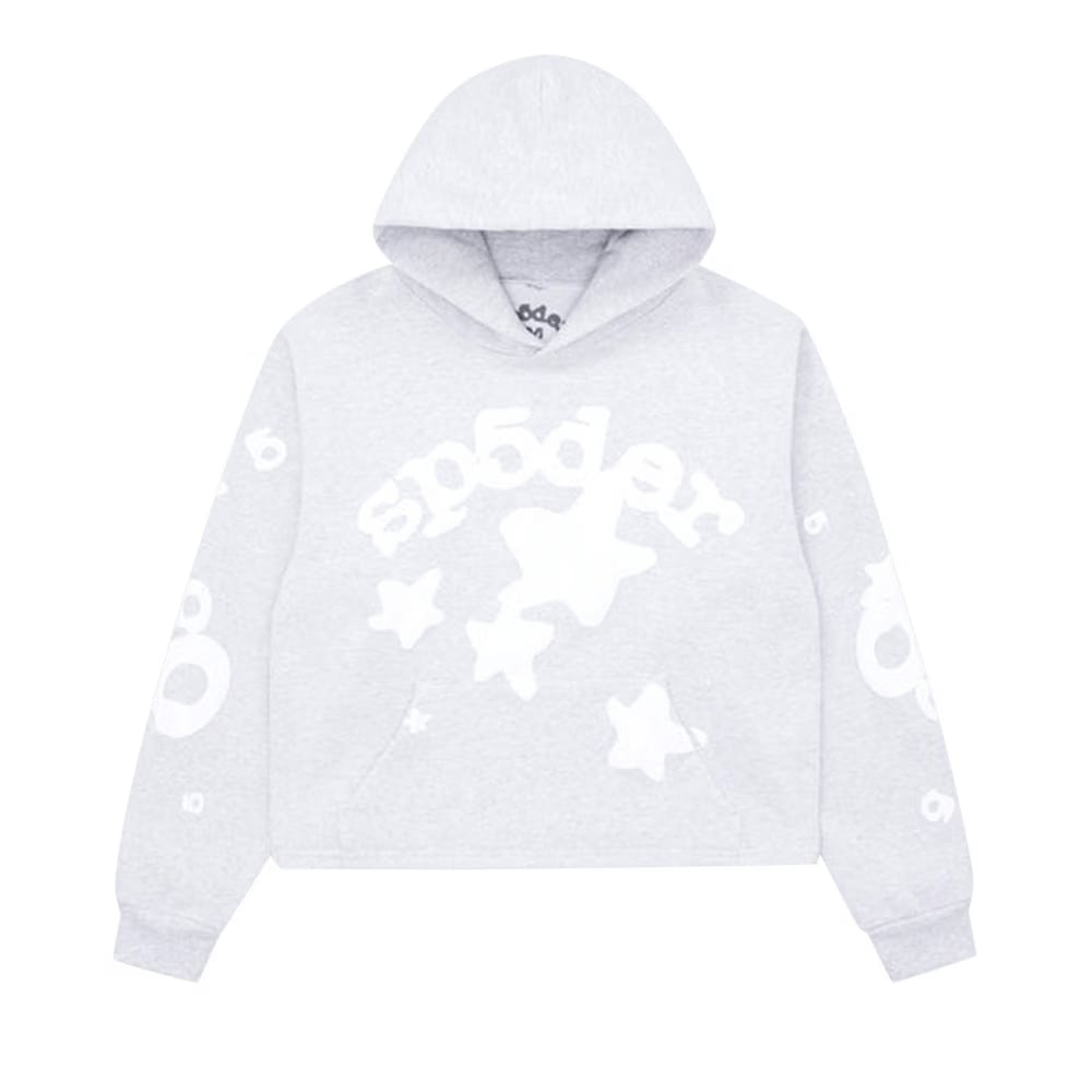 Sp5der Cropped Beluga Hoodie Heather Grey