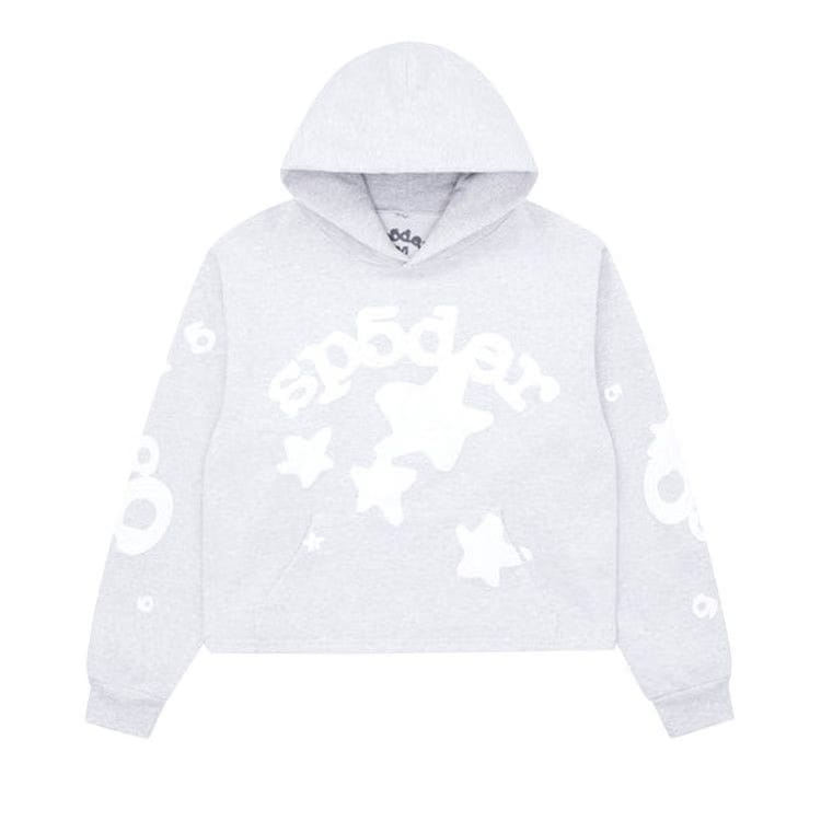 Sp5der Cropped Beluga Hoodie Heather Grey