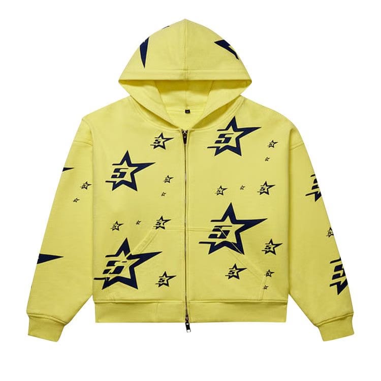 Sp5der Double Layer 5 Star Zip Hoodie Yellow