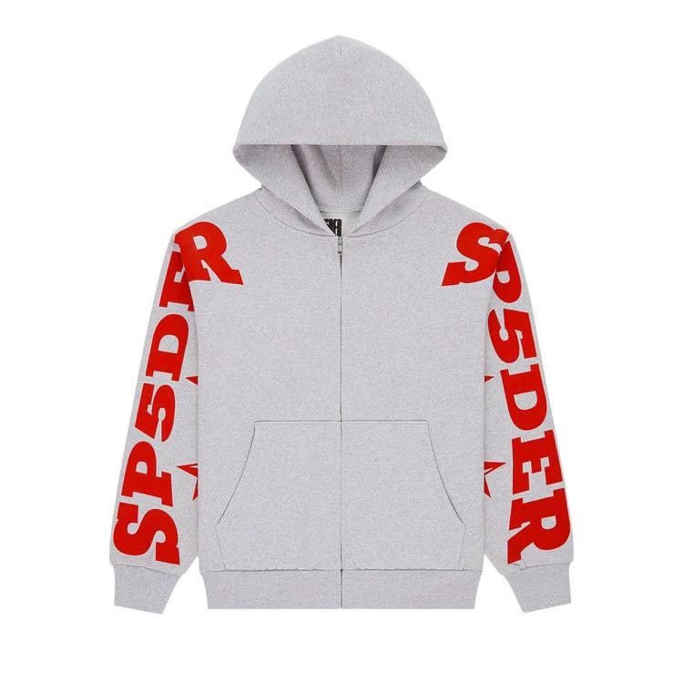 Sp5der Mx555 Zip Hoodie Heather Grey