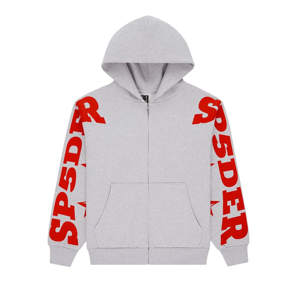 Sp5der Mx555 Zip Hoodie Heather Grey