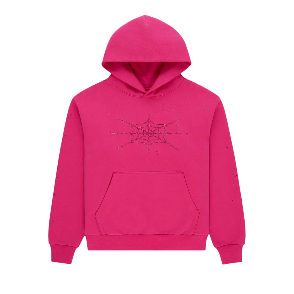 Sp5der Rhinestone Silk Hoodie Pink