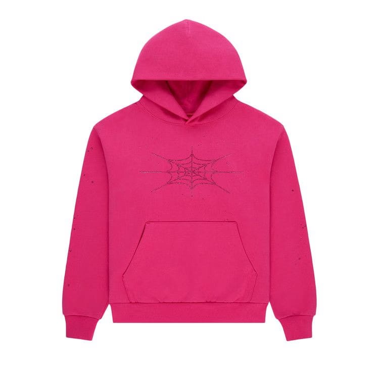 Sp5der Rhinestone Silk Hoodie Pink