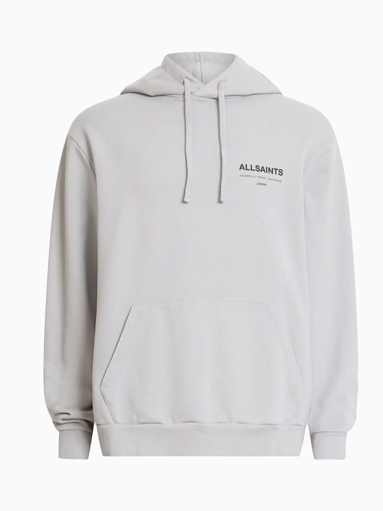 AllSaints Grey Access Over The Head 100% Cotton Hoodie