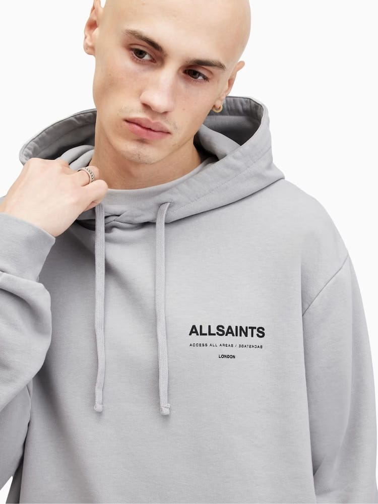 AllSaints Grey Access Over The Head 100% Cotton Hoodie