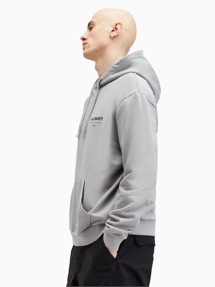 AllSaints Grey Access Over The Head 100% Cotton Hoodie