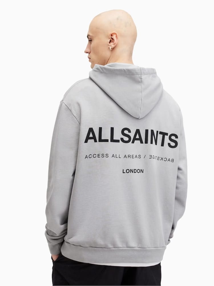 AllSaints Grey Access Over The Head 100% Cotton Hoodie
