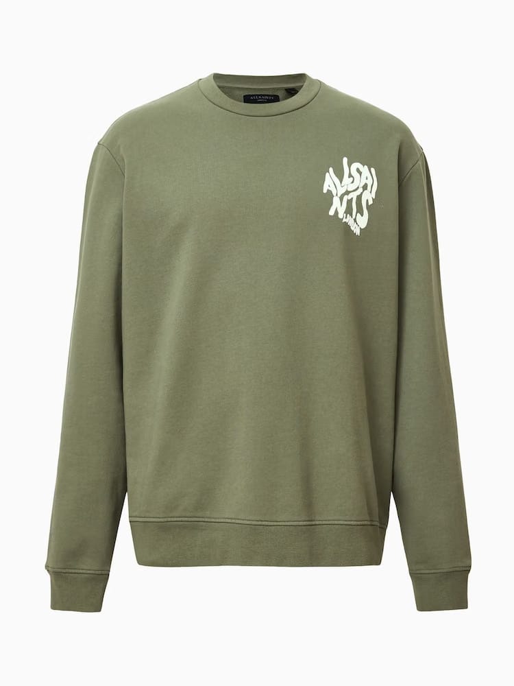 AllSaints Green Orlando Crew Cotton Sweatshirt