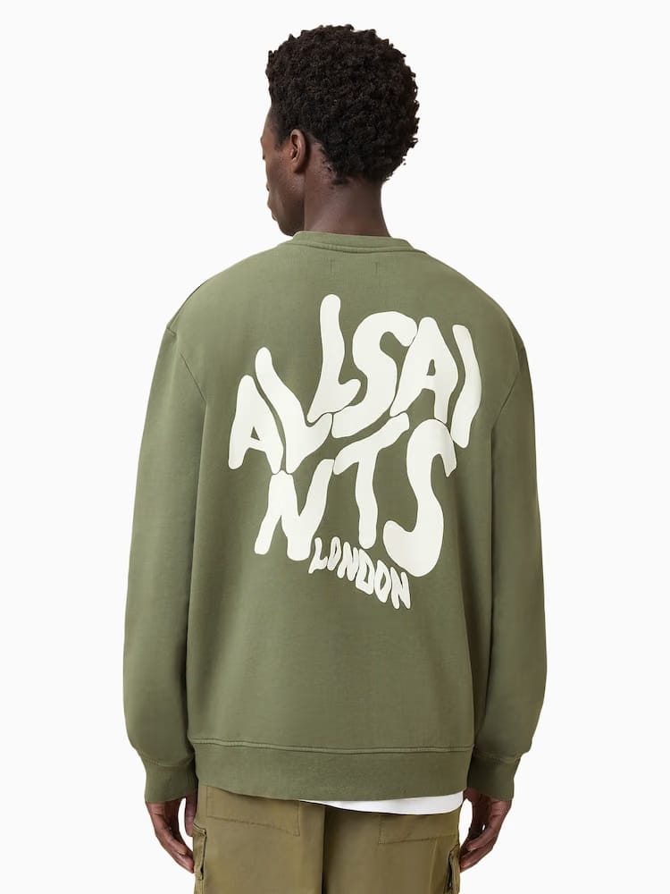 AllSaints Green Orlando Crew Cotton Sweatshirt