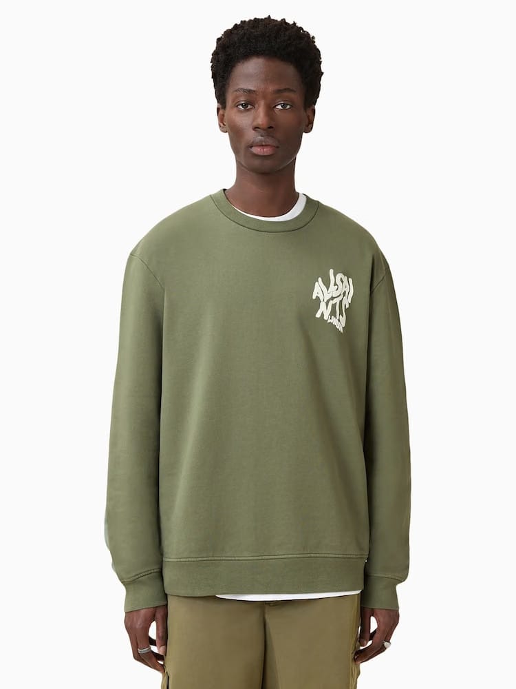 AllSaints Green Orlando Crew Cotton Sweatshirt