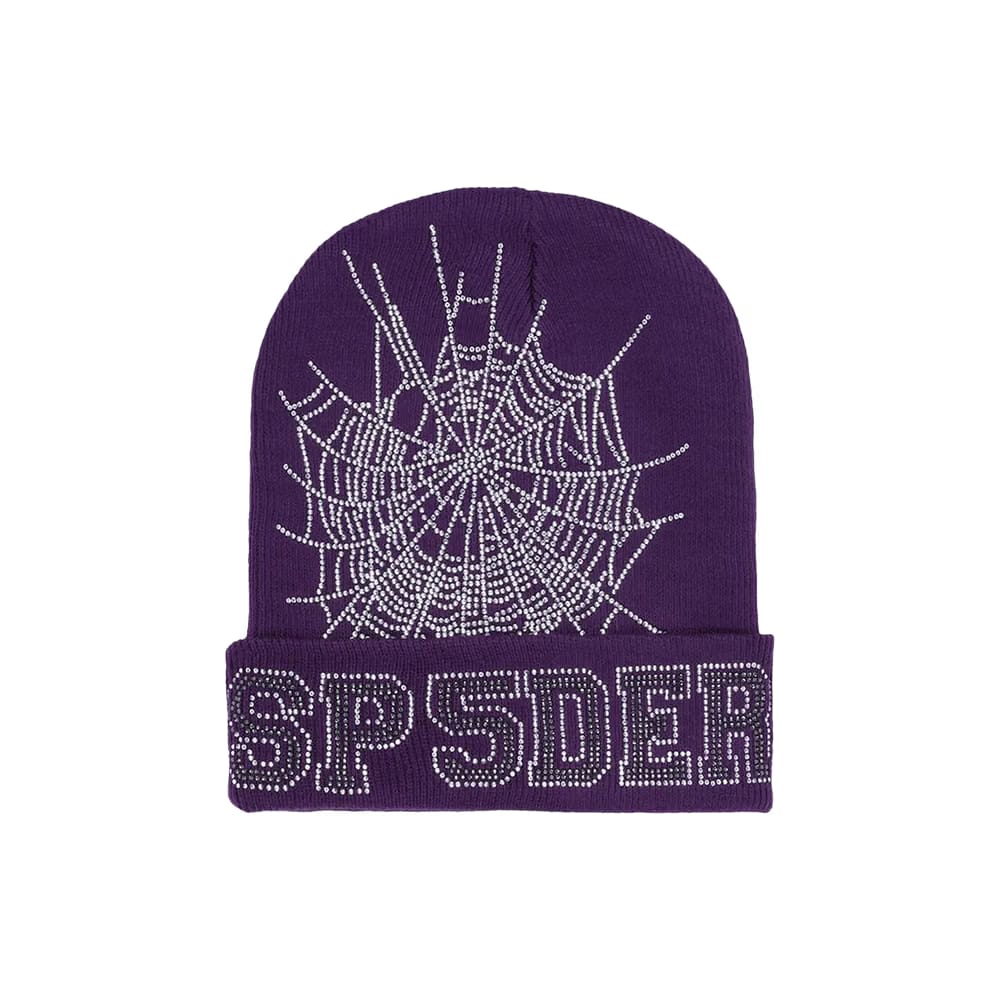 Sp5der Web Rhinestone Beanie Purple