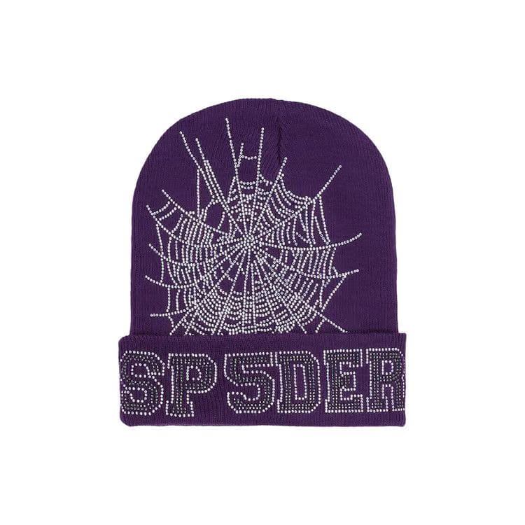 Sp5der Web Rhinestone Beanie Purple