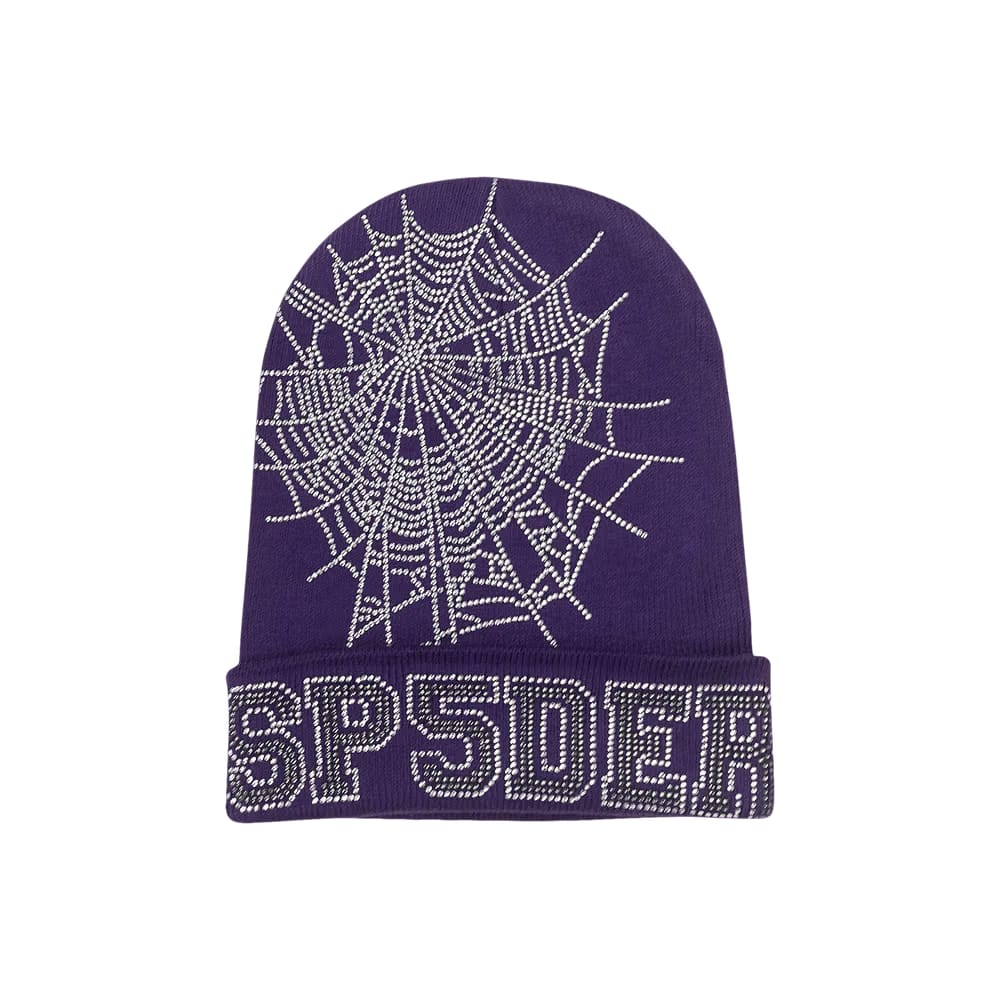 Sp5der Rhinestone Beanie Purple