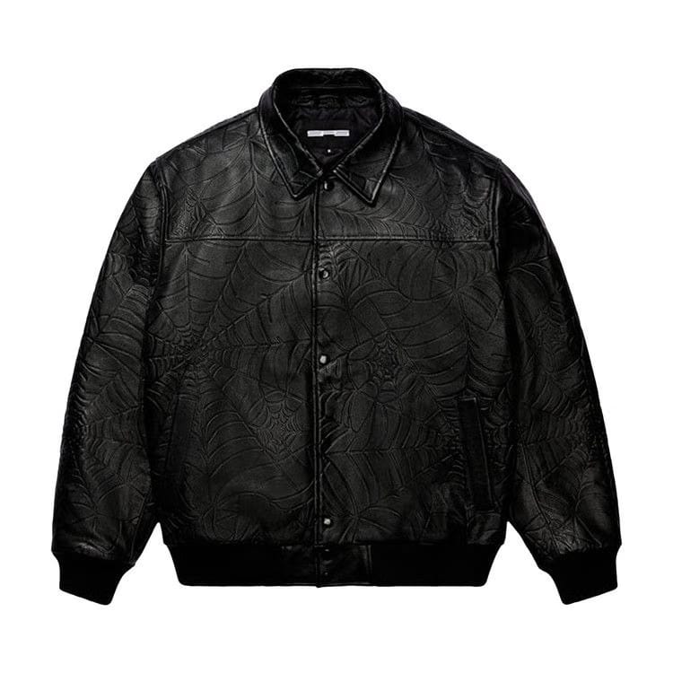Sp5der Debossed Web Leather Jacket Black