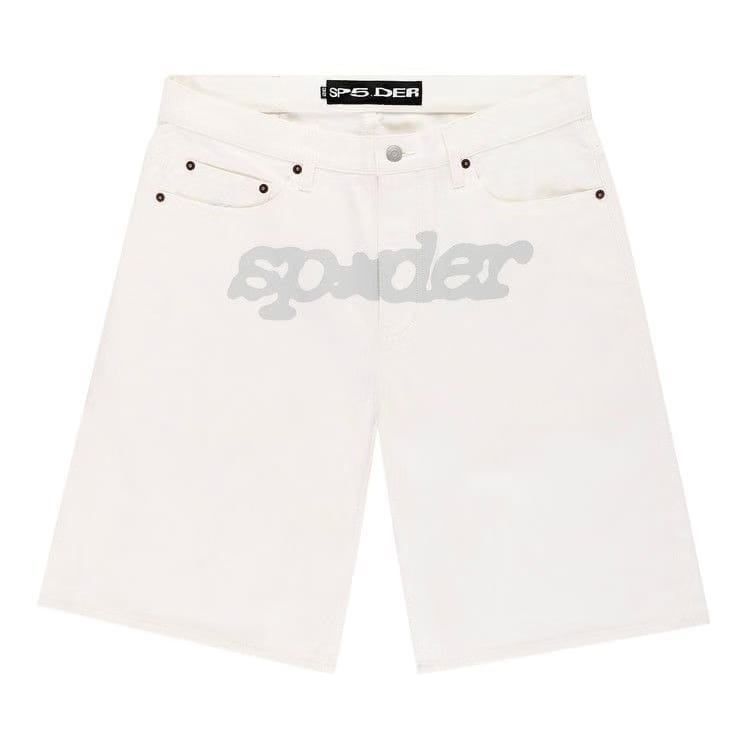 Sp5der V3 Logo Denim Shorts White