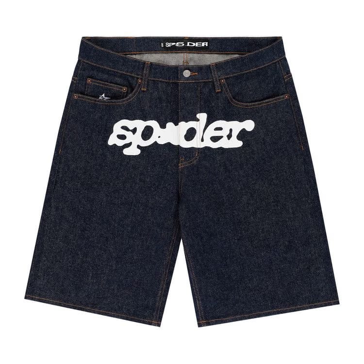 Sp5der V3 Logo Denim Shorts Indigo Denim