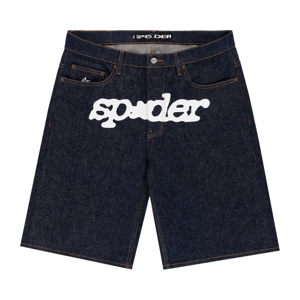 Sp5der V3 Logo Denim Shorts Indigo Denim