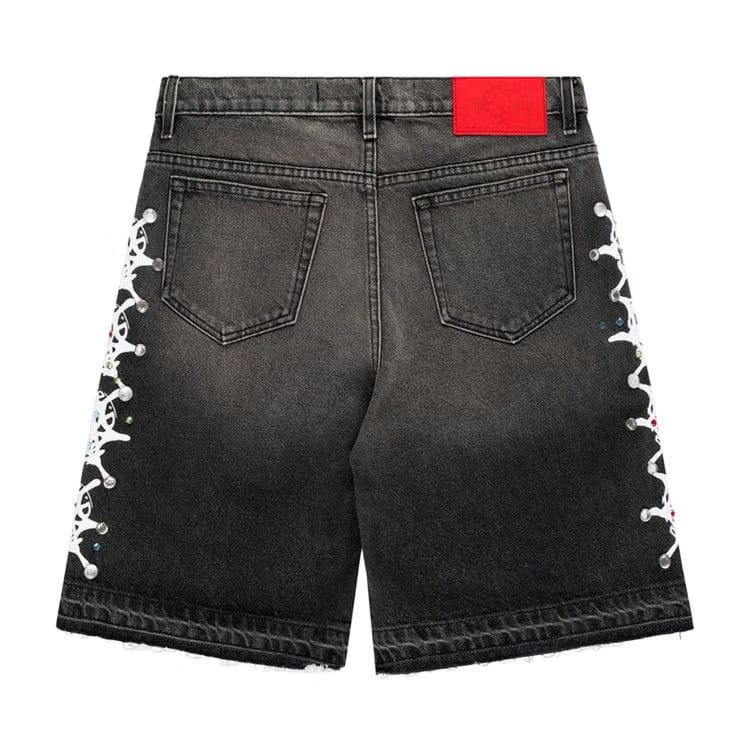 Sp5der Web Stone Denim Shorts Black Wash