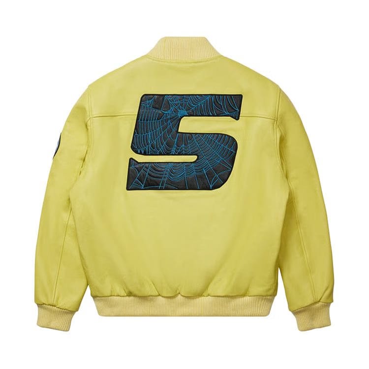 Sp5der Leather Logo Bomber Jacket Yellow