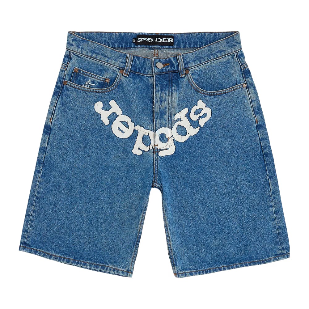 Sp5der Og Logo Denim Shorts Blue Denim