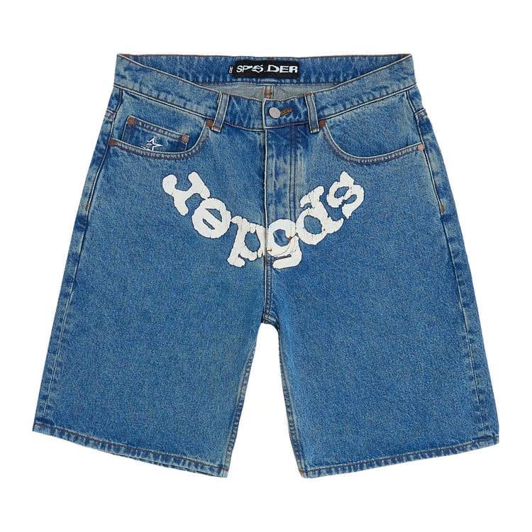Sp5der Og Logo Denim Shorts Blue Denim