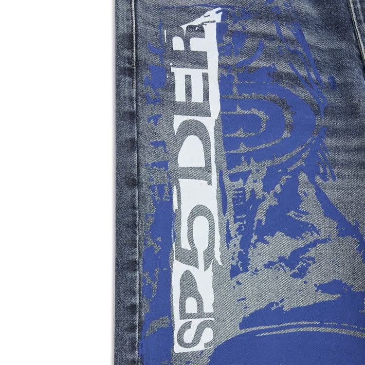 Sp5der Moto GT Denim Shorts Indigo