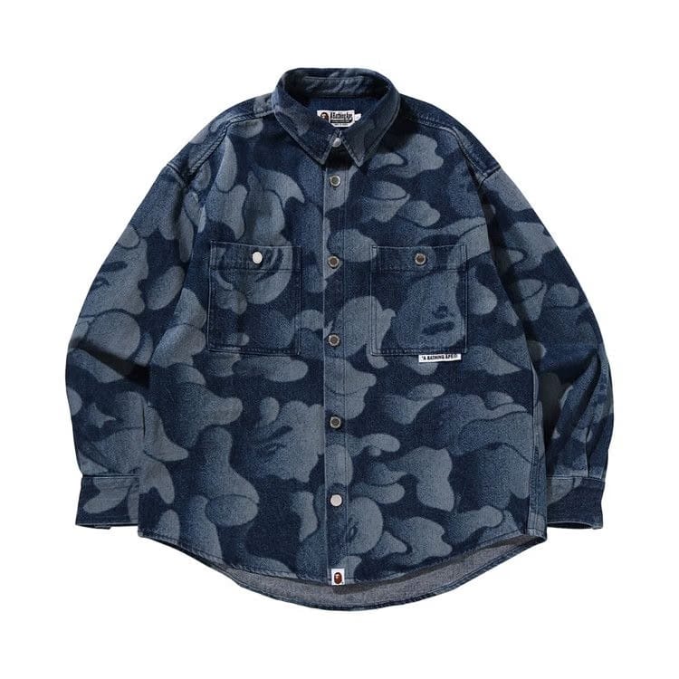 BAPE Solid Camo Laser Work Denim Shirt Indigo