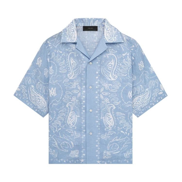 Amiri Bandana Watercolor Camp Shirt Cerulean
