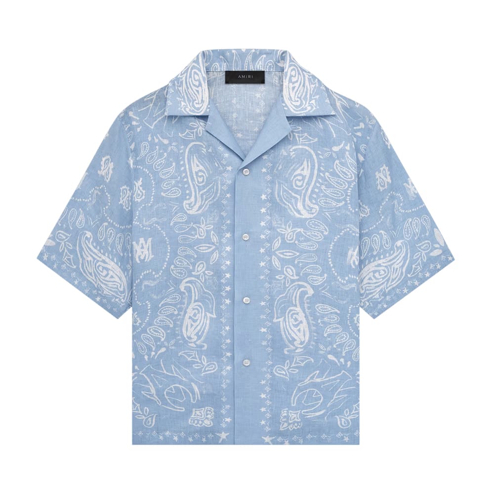 Amiri Bandana Watercolor Camp Shirt Cerulean