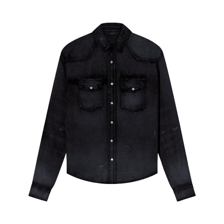 Amiri Camo Applique Denim Shirt Aged Black