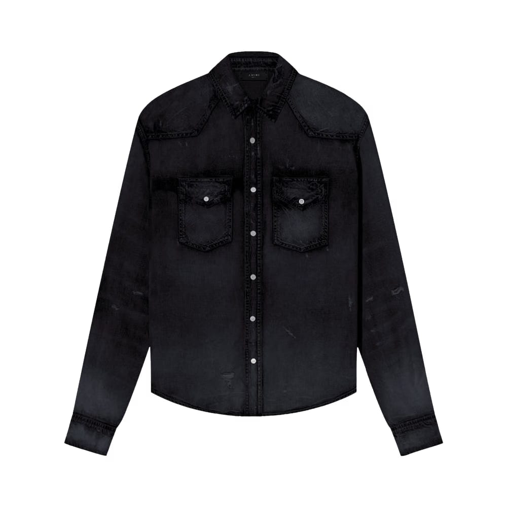 Amiri Camo Applique Denim Shirt Aged Black