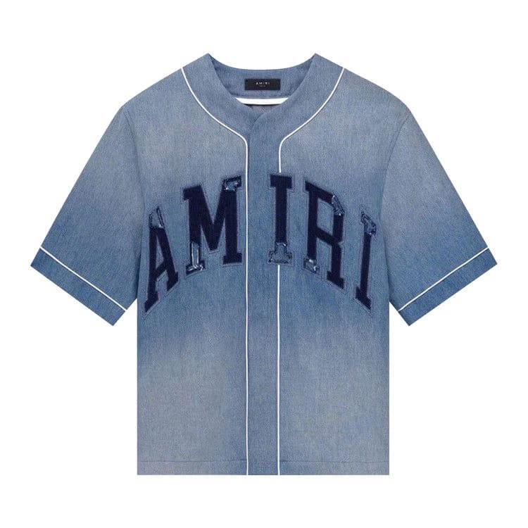 Amiri Sun Faded Baseball Shirt Perfect Indigo