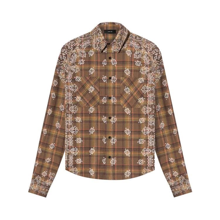 Amiri Bleach Bandana Plaid Shirt Brown