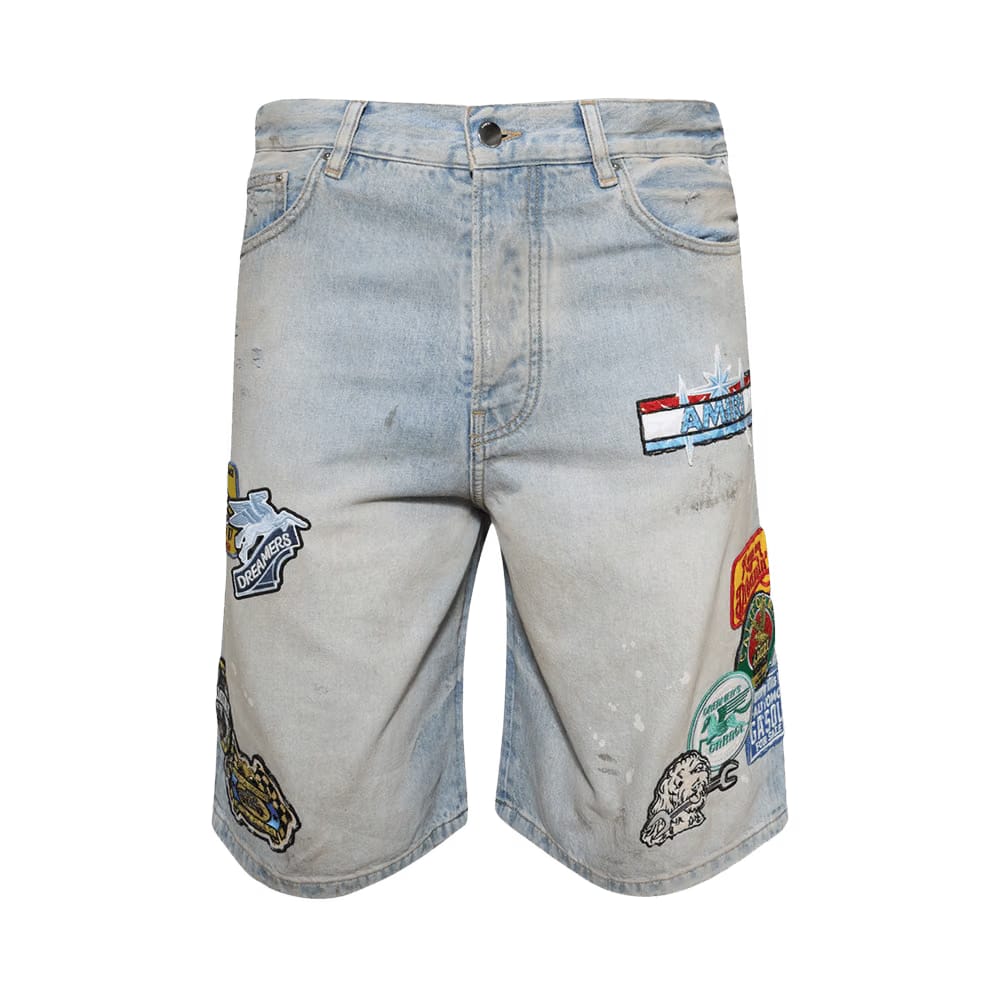 Amiri Station Patch Denim Shorts Perfect Antique Indigo