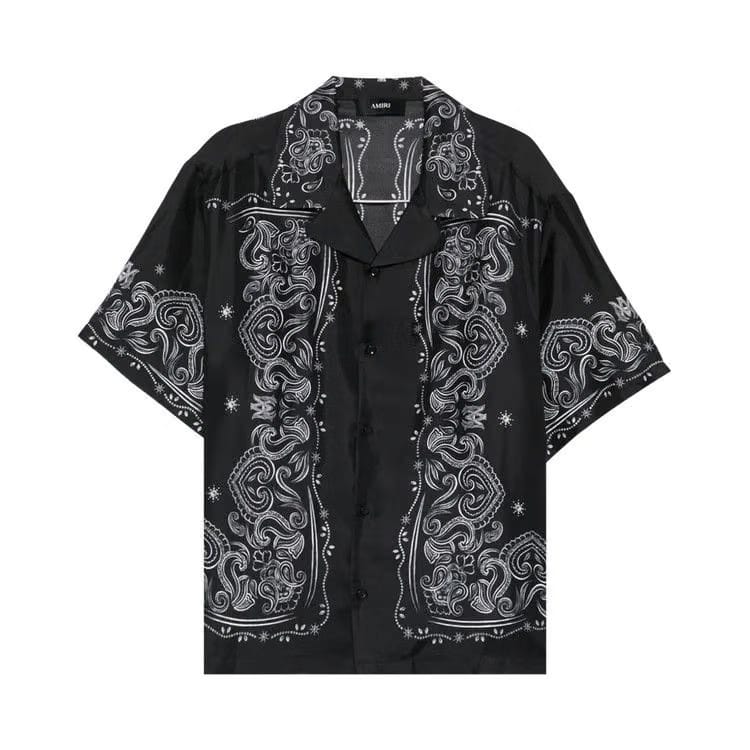 Amiri Bandana Paint Bowling Shirt Black