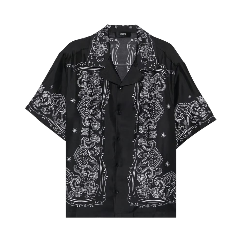 Amiri Bandana Paint Bowling Shirt Black